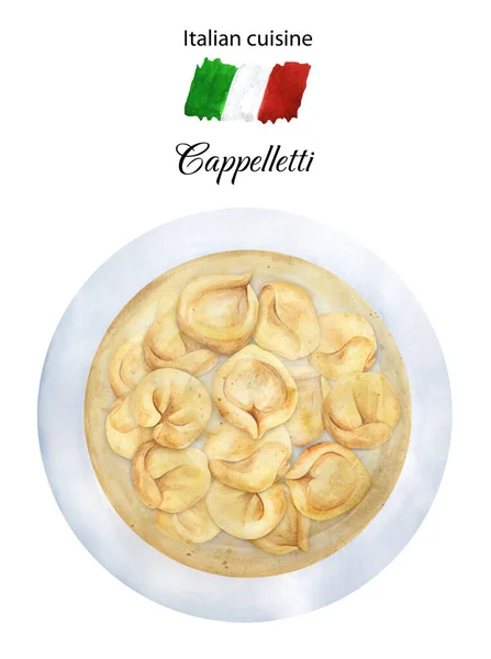 Soup Cappelletti Tortellini Brodo White Plate Italian Cuisine Top View — 图库照片