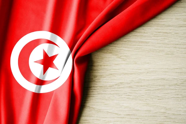 チュニジア国旗 チュニジアの生地パターンフラグ 3Dイラスト テキストのための背景色です クローズアップビュー — ストック写真