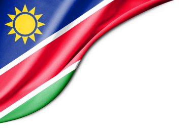 Namibya bayrağı. 3 boyutlu illüstrasyon. metin için beyaz arkaplan boşluğu ile. Yakın çekim görünümü.
