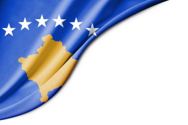 Kosova bayrağı. 3 boyutlu illüstrasyon. metin için beyaz arkaplan boşluğu ile. Yakın çekim görünümü.