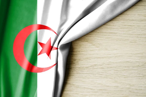 アルジェリア国旗 アルジェリアの生地柄旗 3Dイラスト テキストのための背景色です クローズアップビュー — ストック写真