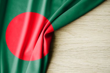 Bangladeş bayrağı. Bangladeş 'in kumaş desenli bayrağı. 3 boyutlu illüstrasyon. metin için arka boşluk ile. Yakın çekim görünümü.