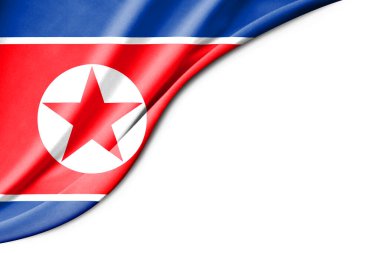 Kuzey Kore bayrağı. 3 boyutlu illüstrasyon. metin için beyaz arkaplan boşluğu ile. Yakın çekim görünümü.