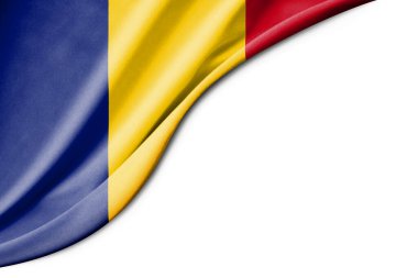 Chad bayrağı. 3 boyutlu illüstrasyon. metin için beyaz arkaplan boşluğu ile. Yakın çekim görünümü.