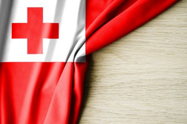 Tonga bayrağı. Tonga 'nın kumaş desenli bayrağı. 3 boyutlu illüstrasyon. metin için arka boşluk ile. Yakın çekim görünümü.