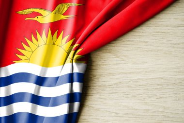 Kiribati bayrağı. Kiribati 'nin kumaş desenli bayrağı. 3 boyutlu illüstrasyon. metin için arka boşluk ile. Yakın çekim görünümü.