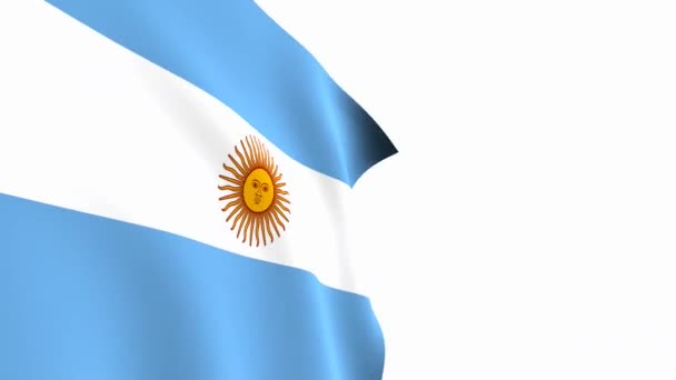 アルゼンチン国旗ビデオ 3Dアルゼンチン国旗スローモーションビデオ 国旗が白地に自由になびく フルHd解像度ビデオ クローズアップ ビュー — ストック動画