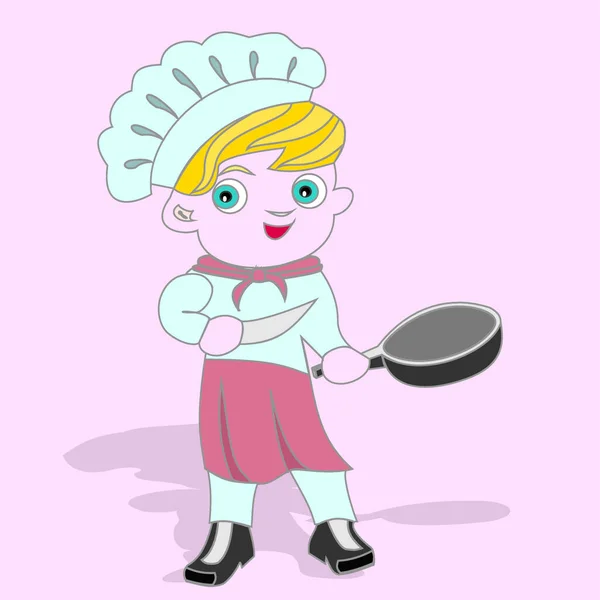 Poco Cocinero Con Una Sartén Cuchillo Dibujo Vectorial — Vector de stock