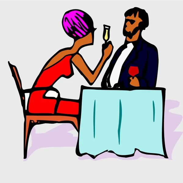 Man Woman Table Glass Red White Wine Declaration Love — Διανυσματικό Αρχείο