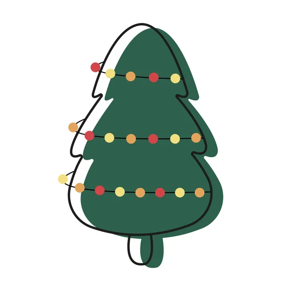 Árvore Natal Com Guirlanda Estilo Doodle — Vetor de Stock
