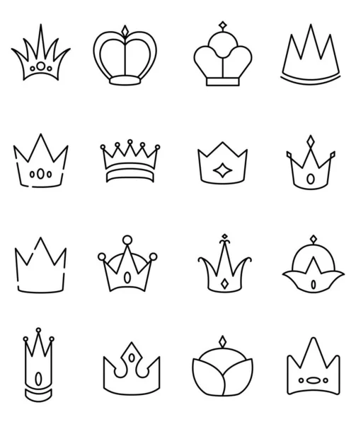 Set Vector Crown Line Icons — Stock Vector