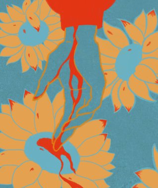 Illustration hand with sunflowers poster