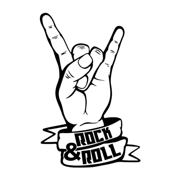 Rock Roll Sign Horns Music Print Rock Gesture Symbol Heavy — Vettoriale Stock