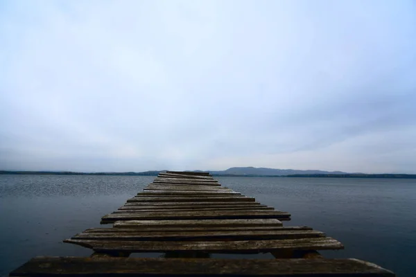 Nice View Pontoon Lake South Ural Small Wooden Pier Quiet — Stock Photo, Image