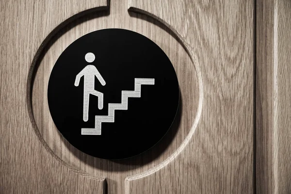 Upstairs icon sign. Walk man in the stairs. Career Symbol. flat design. door sign.