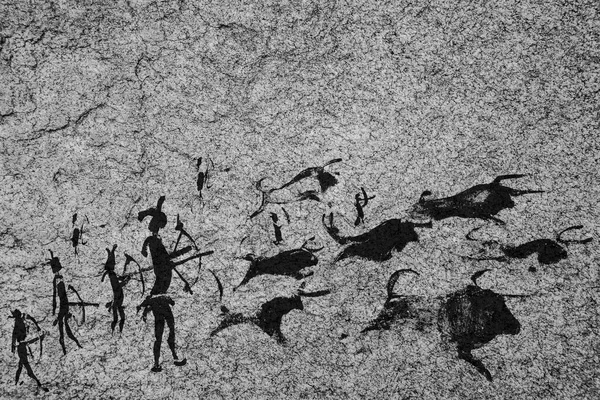 Caverna Pintura Pedra Idade Rocha Desenhos Cavernas Pessoas Animais Ferramentas — Fotografia de Stock
