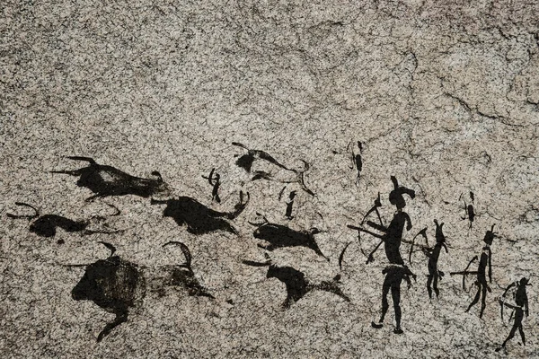 Jaskinia Malarstwo Kamień Wiek Skała Rysunki Jaskini Ludzi Zwierząt Narzędzi — Zdjęcie stockowe