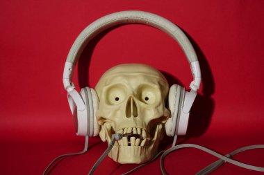 Hasar duyuyor - kulaklık takan kafatası izole 