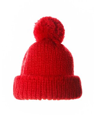 Kırmızı örgü yün şapka beyaz arkaplanda izole edildi.