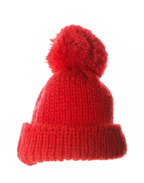 Red Knit Wool Hat Ізольований Білому Тлі — стокове фото