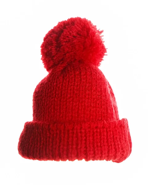 Red Knit Wool Hat Ізольований Білому Тлі — стокове фото