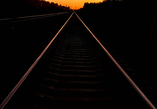 Railway Sunset Communication Transport Route One Way Traffic — Stock Photo, Image