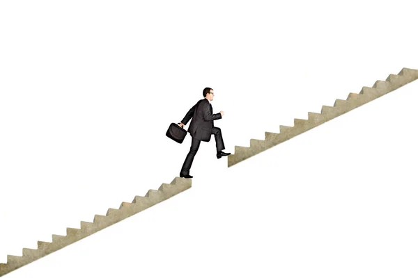 Людина Бізнесмен Людина Піднімається Сходах Наступного Рівня Чоловік Бізнесмен Портфелем — стокове фото