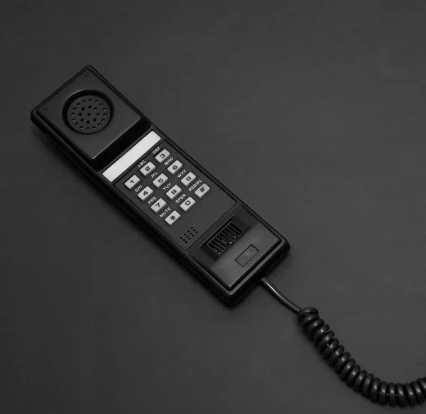 Old Black Handset Telephone Spiral Cord Plug Home Use Isolated — Stock Photo, Image