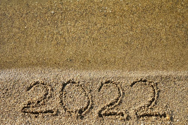 2022 New Year Concept Top View 2022 Numbers Written Sand — Stock Photo, Image