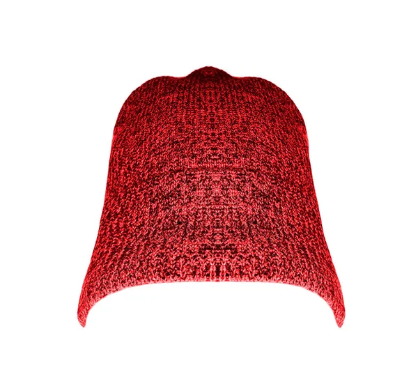 Warm Red Knitted Hat Isolated White Background Top Front View — Stock Photo, Image