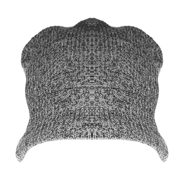 Теплый Серый Вязаная Шляпа Изолированы Белом Фоне Сверху Вид Спереди — стоковое фото