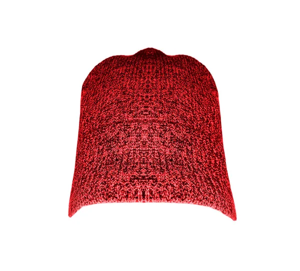 Ζεστό Κόκκινο Πλεκτό Καπέλο Απομονώνονται Λευκό Φόντο Κορυφή Μπροστινή Όψη — Φωτογραφία Αρχείου