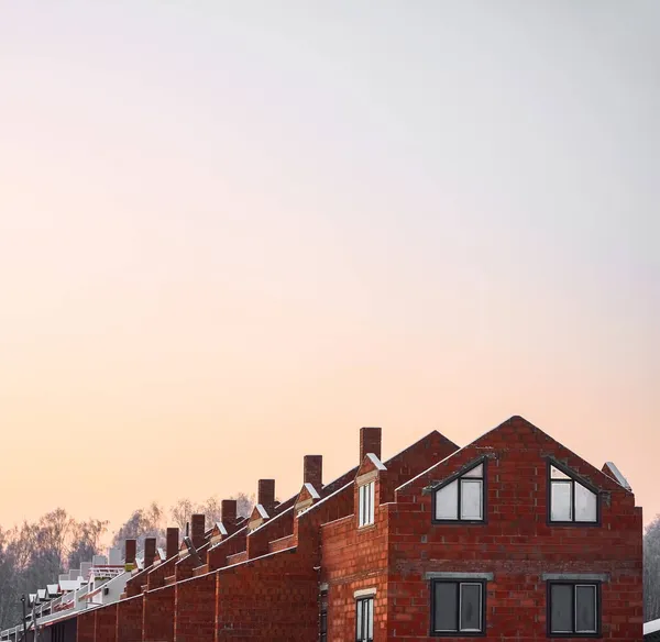 Unfinished Red Brick Cottages Village Winter Season Exterior — Stock Photo, Image