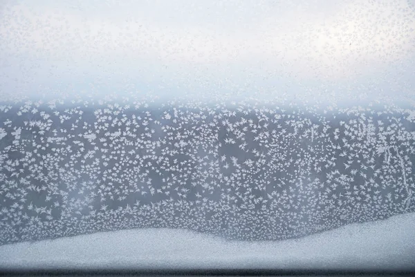Padrão Gelo Inverno Vidro Congelado Janela Conceito Ventilação Ruim Temperatura — Fotografia de Stock