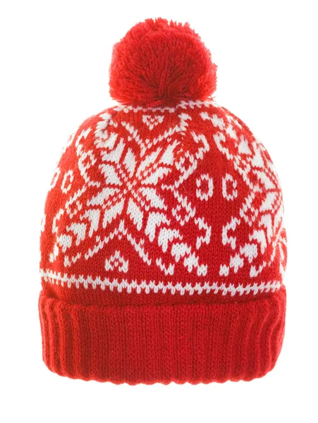 Cappello Rosso Maglia Con Motivo Fiocchi Neve — Foto Stock