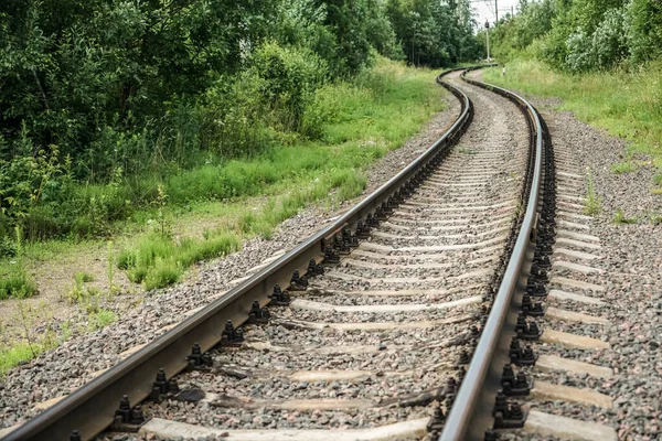 Eisenbahnkurve Kurvenreiche Straße Einem Grünen Wald Eine Kommunikations Und Transportroute — Stockfoto