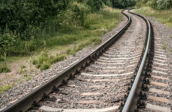 Eisenbahnkurve Kurvenreiche Straße Einem Grünen Wald Eine Kommunikations Und Transportroute — Stockfoto