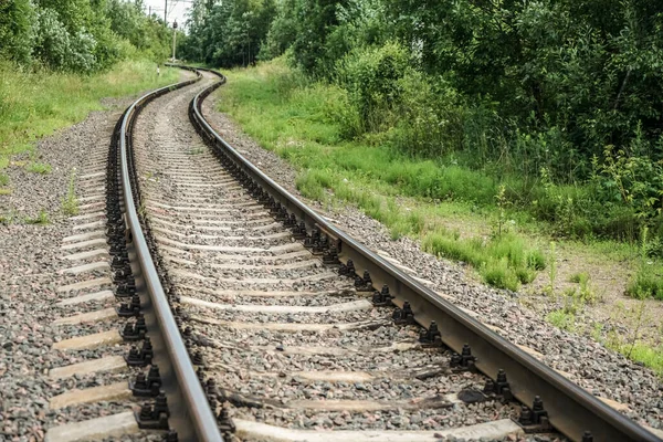 Eisenbahnkurve Kurvenreiche Straße Einem Grünen Wald Eine Kommunikations Und Transportroute — Stockfoto