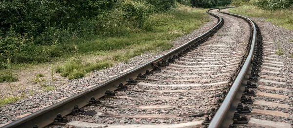 Railway Curve Winding Road Green Forest One Communication Transport Route — Stock Photo, Image