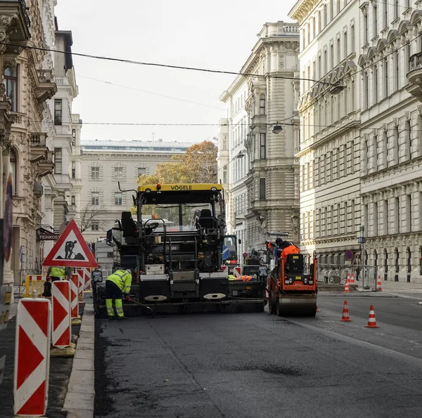 Viena Austria Noviembre 2017 Sitio Construcción Está Poniendo Nuevo Pavimento —  Fotos de Stock