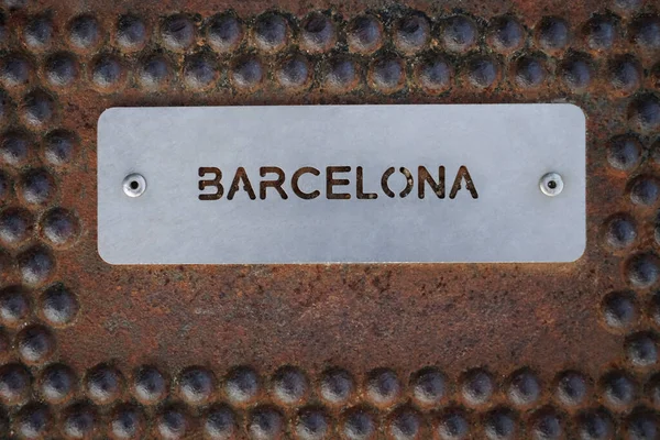Barcelona Όνομα Σκάφους Μέταλλο Σιδήρου — Φωτογραφία Αρχείου