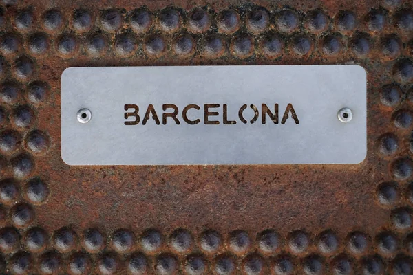 Barcelona Namn Bräda Metall Järn — Stockfoto