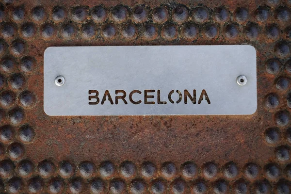 Barcelona Namensschild Metall Eisen — Stockfoto