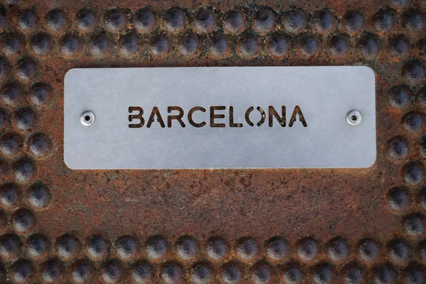 Barcelona Namensschild Metall Eisen — Stockfoto