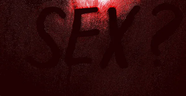 Sexo Por Palavra Escrito Por Dedo Vidro Suado Janela Noite — Fotografia de Stock