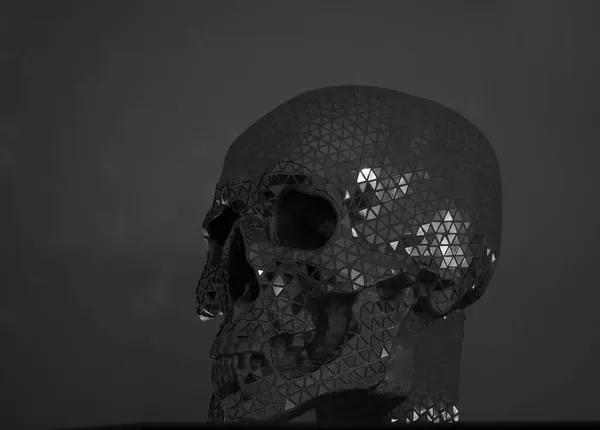 三角形の鏡板で作られた人間の頭蓋骨です 隔離された — ストック写真