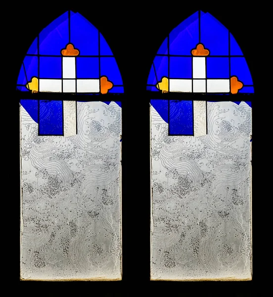 Foto Bild Eines Glasfensters Glasfenster Mit Christlich Katholischem Kreuz Zerbrochen — Stockfoto