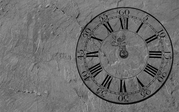 Reloj Negro Sobre Fondo Pared Piedra Con Espacio Copia Vacío — Foto de Stock