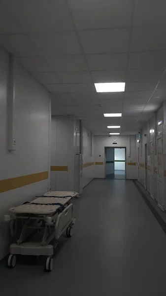 Long Corridor Medical Bed Modern Hospital Hospital Interior Lots Copy — Stock Photo, Image