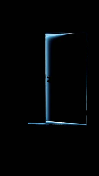 Streaming Light Coming Crack Slightly Open Door End Dark Hallway — Stock Photo, Image